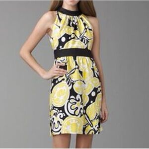 Milly Yellow Black Sleeveless Halter Sundress